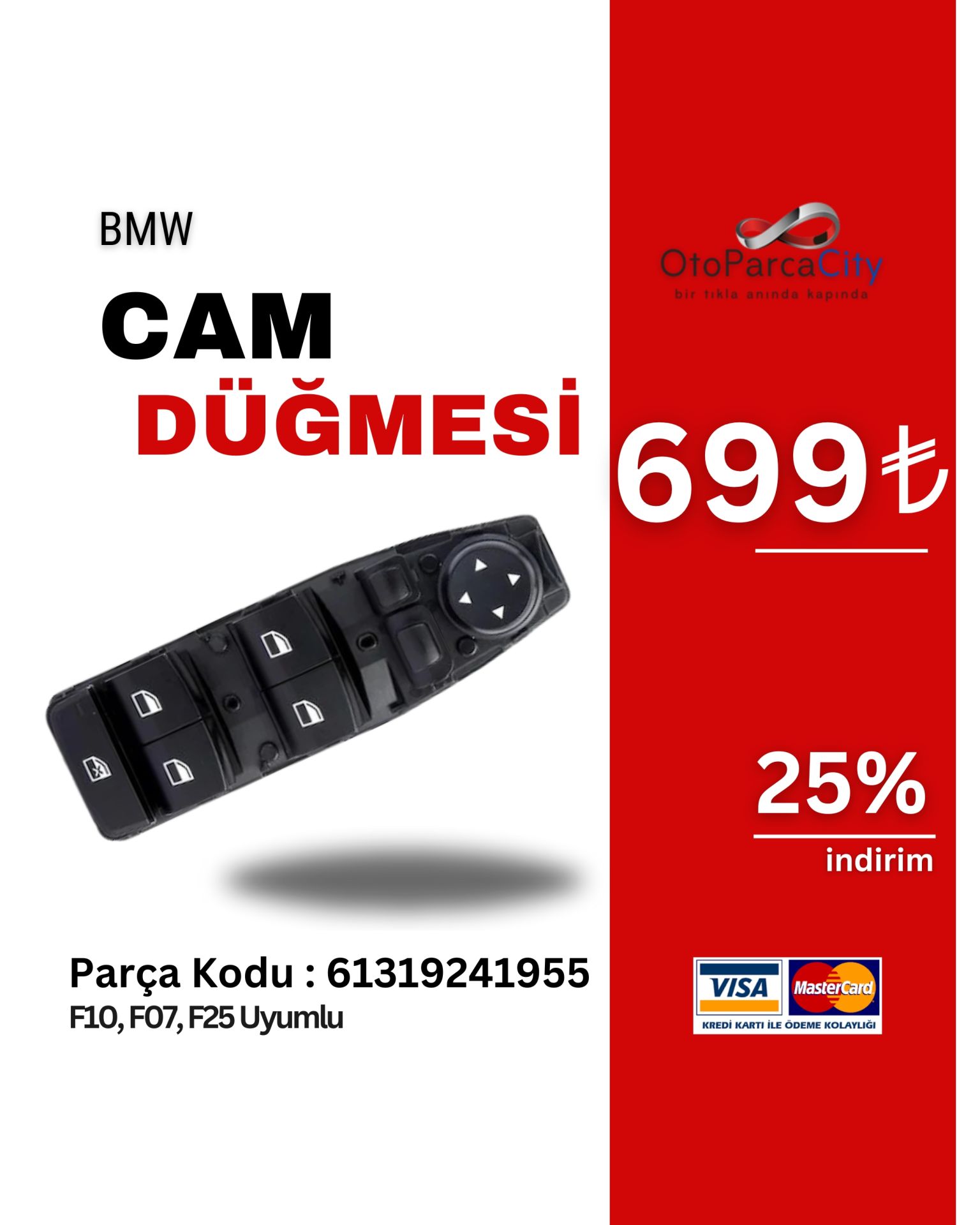 Cam Düğmesi Ön Sol (Karartmalı &Katlamalaı'lı Ayna)