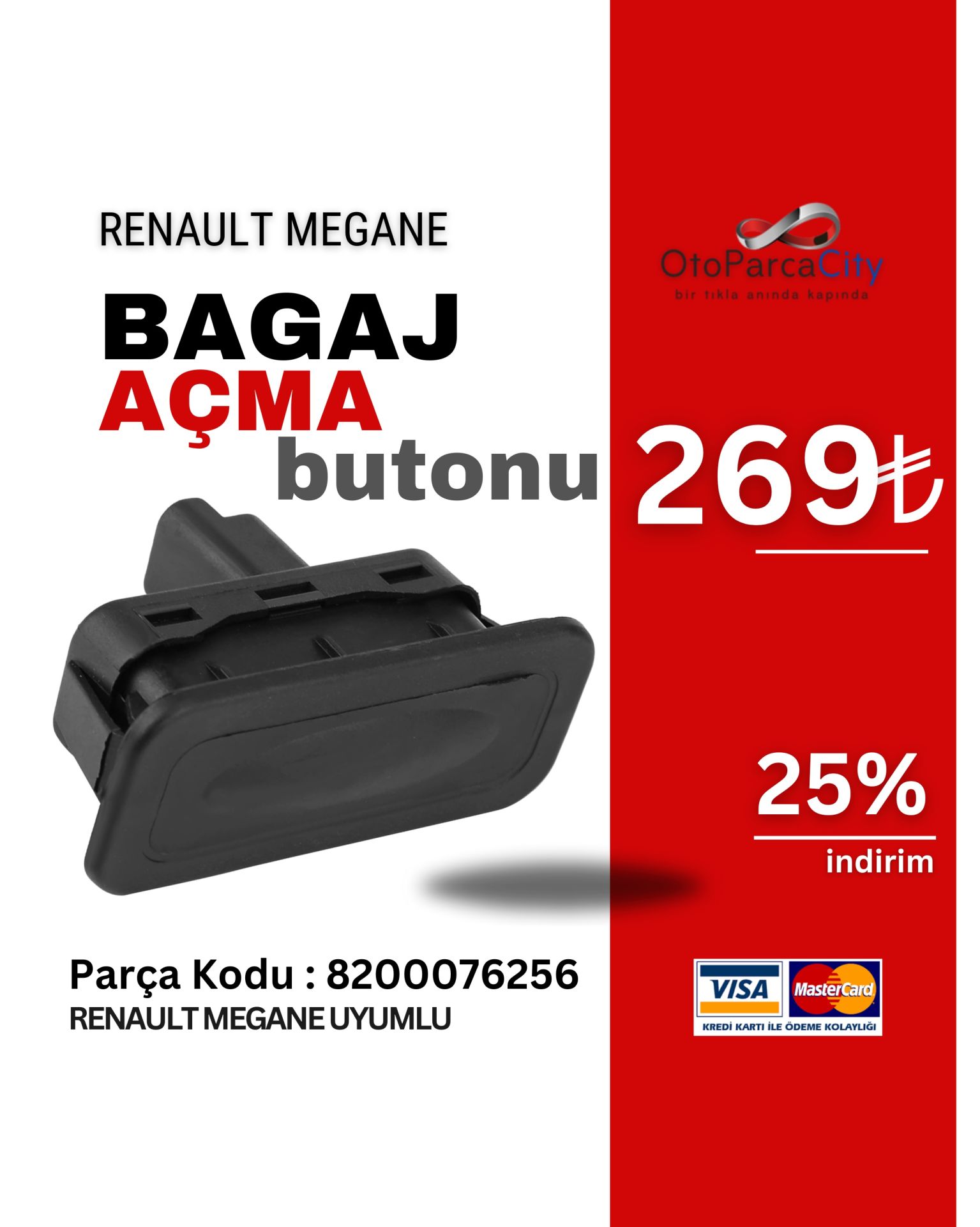Renault Megane 2-3/ Clio 4/Fluence/Captur Bagaj Açma Butonu Düğmesi