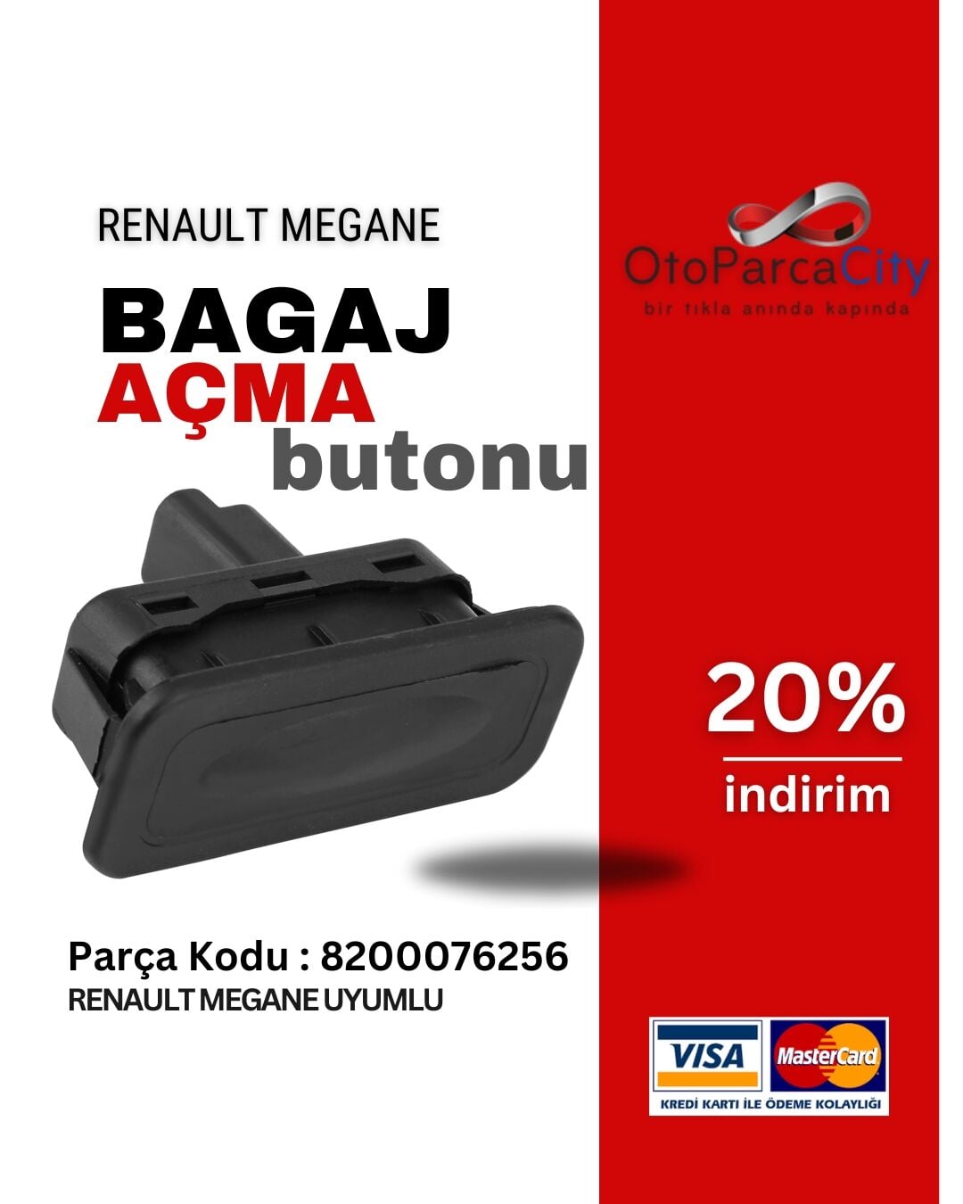 Renault Megane 2-3/ Clio 4/Fluence/Captur Bagaj Açma Butonu Düğmesi