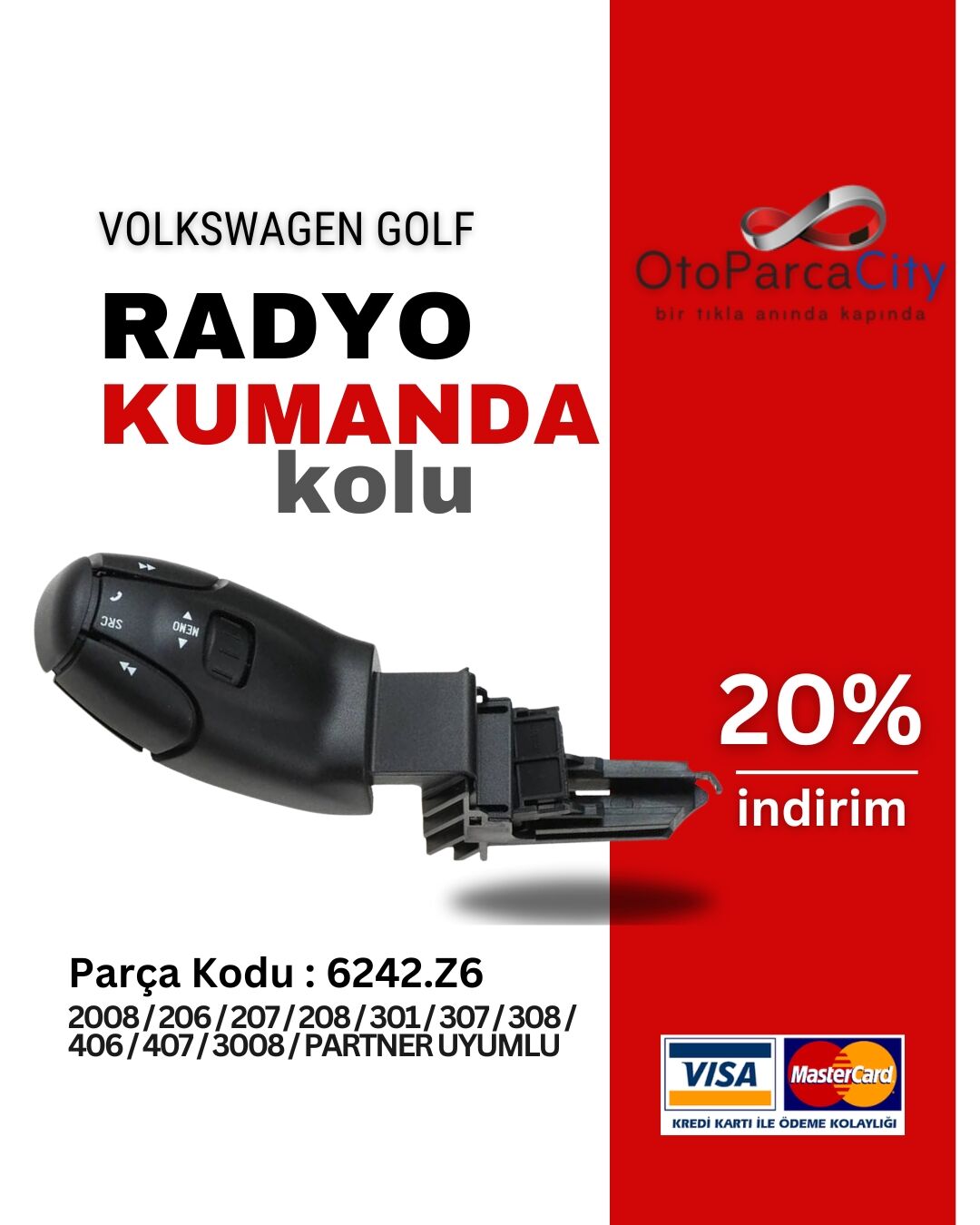 Peugeot Radyo Kumanda Kolu 2008 / 206 / 207 / 208 / 301 / 307 / 308 / 406 / 407 / 3008 / PARTNER UYUMLU