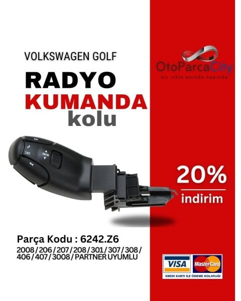 Peugeot Radyo Kumanda Kolu 2008 / 206 / 207 / 208 / 301 / 307 / 308 / 406 / 407 / 3008 / PARTNER UYUMLU